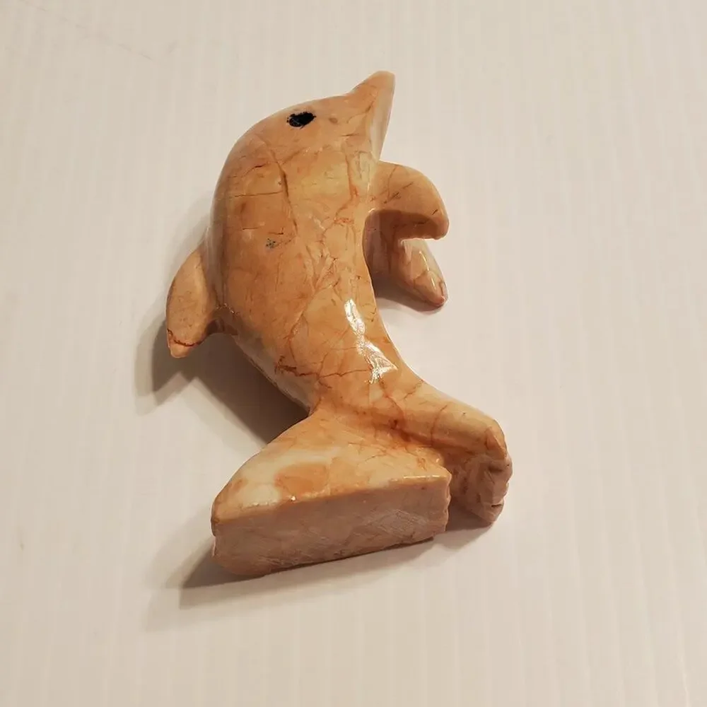 Vintage Hand Carved Pink Marble Dolphin 4